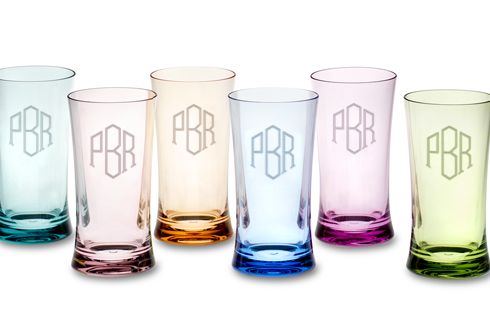 Monogrammed DuraClear® Large Tumblers, Multicolored, Triple-Initial, Set of 6